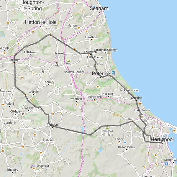 Map miniature of "Tees Valley Loop" cycling inspiration in Tees Valley and Durham, United Kingdom. Generated by Tarmacs.app cycling route planner