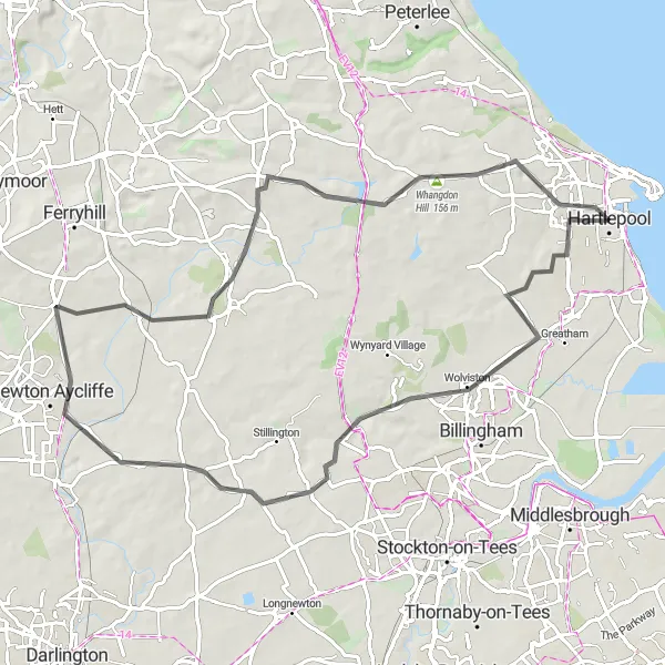 Map miniature of "Coastal Delights" cycling inspiration in Tees Valley and Durham, United Kingdom. Generated by Tarmacs.app cycling route planner