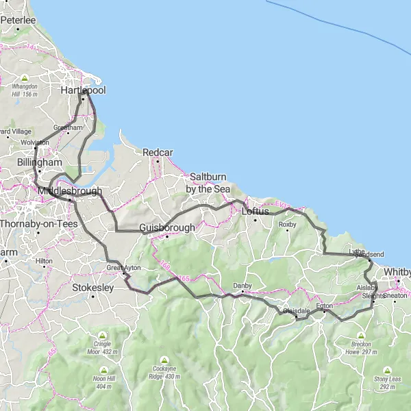 Map miniature of "The Cleveland Circuit" cycling inspiration in Tees Valley and Durham, United Kingdom. Generated by Tarmacs.app cycling route planner