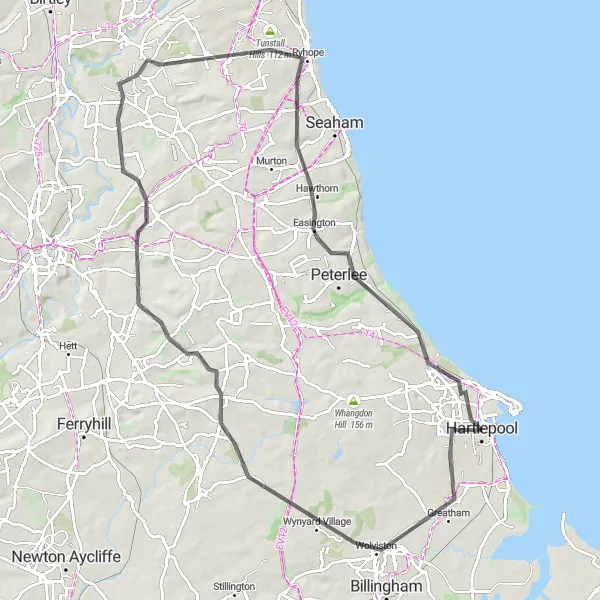 Map miniature of "The Countryside Meander" cycling inspiration in Tees Valley and Durham, United Kingdom. Generated by Tarmacs.app cycling route planner