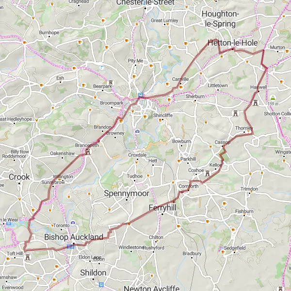 Map miniature of "Etherley Grange to High Etherley" cycling inspiration in Tees Valley and Durham, United Kingdom. Generated by Tarmacs.app cycling route planner