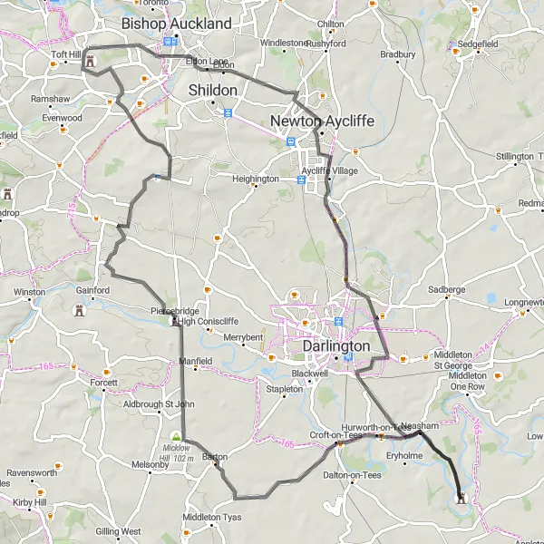 Map miniature of "The Roman Forts Loop" cycling inspiration in Tees Valley and Durham, United Kingdom. Generated by Tarmacs.app cycling route planner