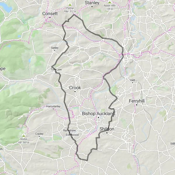 Map miniature of "Climbers' Challenge" cycling inspiration in Tees Valley and Durham, United Kingdom. Generated by Tarmacs.app cycling route planner