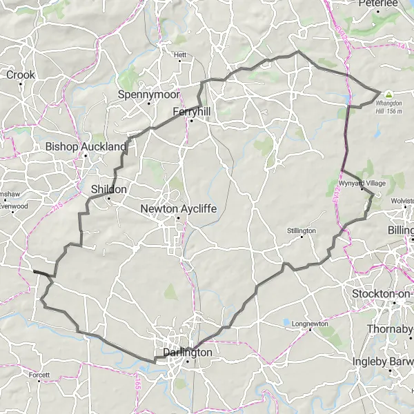 Map miniature of "Country Roads" cycling inspiration in Tees Valley and Durham, United Kingdom. Generated by Tarmacs.app cycling route planner