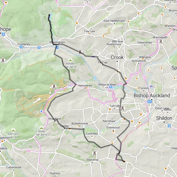 Map miniature of "Derwent Loop" cycling inspiration in Tees Valley and Durham, United Kingdom. Generated by Tarmacs.app cycling route planner
