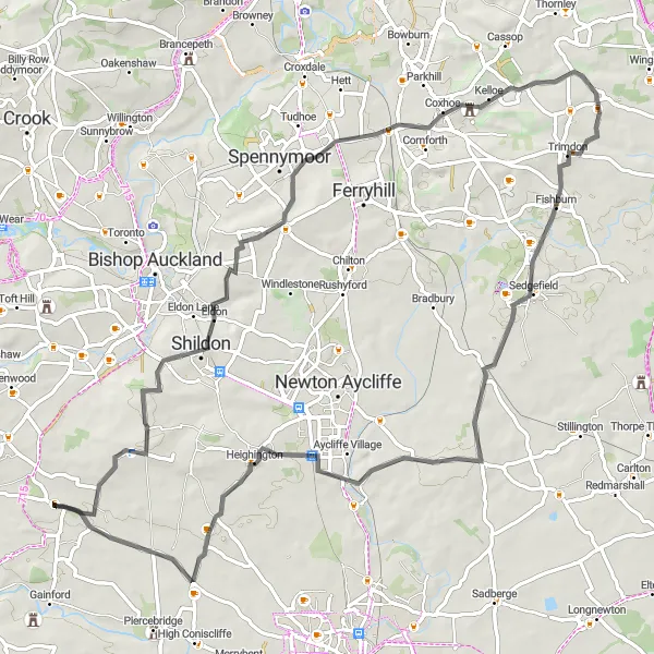 Map miniature of "Durham Delight" cycling inspiration in Tees Valley and Durham, United Kingdom. Generated by Tarmacs.app cycling route planner