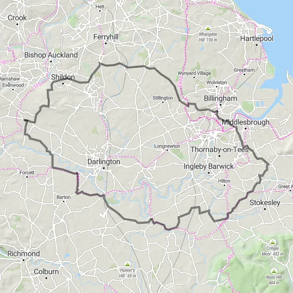 Map miniature of "Tees Valley Adventure" cycling inspiration in Tees Valley and Durham, United Kingdom. Generated by Tarmacs.app cycling route planner