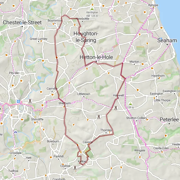 Map miniature of "Sherburn Exploration Ride" cycling inspiration in Tees Valley and Durham, United Kingdom. Generated by Tarmacs.app cycling route planner