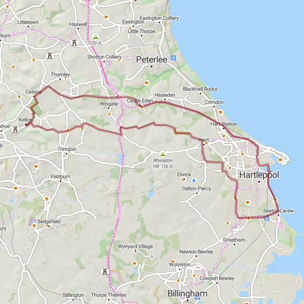 Map miniature of "Coastal Gravel Adventure" cycling inspiration in Tees Valley and Durham, United Kingdom. Generated by Tarmacs.app cycling route planner