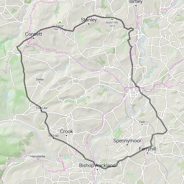 Map miniature of "Kelloe - North Bitchburn Loop" cycling inspiration in Tees Valley and Durham, United Kingdom. Generated by Tarmacs.app cycling route planner