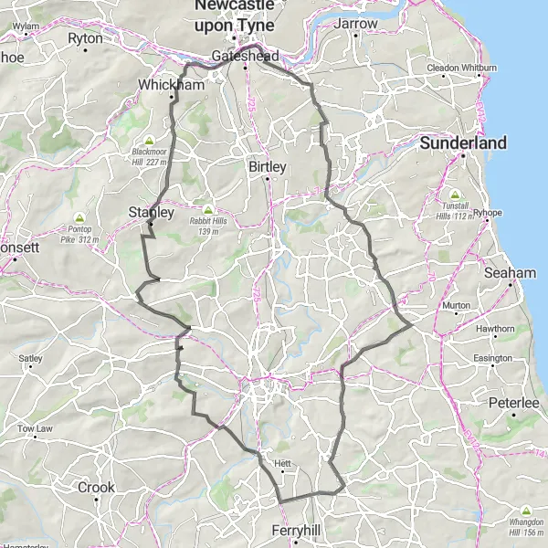 Map miniature of "Stanley Hill Climber" cycling inspiration in Tees Valley and Durham, United Kingdom. Generated by Tarmacs.app cycling route planner