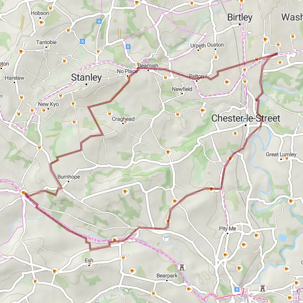 Map miniature of "Beamish Gravel Loop" cycling inspiration in Tees Valley and Durham, United Kingdom. Generated by Tarmacs.app cycling route planner