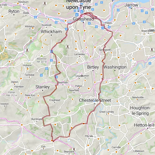 Map miniature of "Nettlesworth Gravel Loop" cycling inspiration in Tees Valley and Durham, United Kingdom. Generated by Tarmacs.app cycling route planner