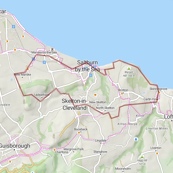 Map miniature of "Skelton-in-Cleveland Gravel Loop" cycling inspiration in Tees Valley and Durham, United Kingdom. Generated by Tarmacs.app cycling route planner