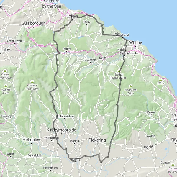 Map miniature of "North Yorkshire Hills Challenge" cycling inspiration in Tees Valley and Durham, United Kingdom. Generated by Tarmacs.app cycling route planner