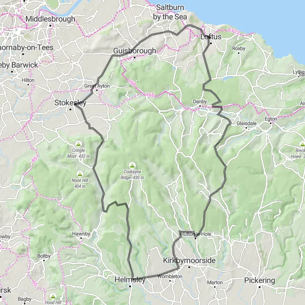 Map miniature of "Loftus and Guisborough Epic Road Ride" cycling inspiration in Tees Valley and Durham, United Kingdom. Generated by Tarmacs.app cycling route planner