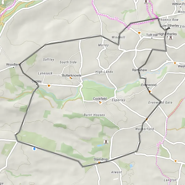 Map miniature of "Staindrop and Morley Loop" cycling inspiration in Tees Valley and Durham, United Kingdom. Generated by Tarmacs.app cycling route planner