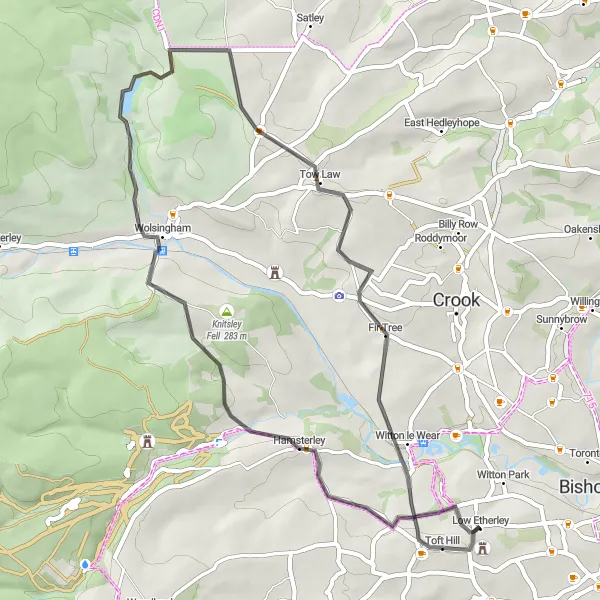 Map miniature of "Hamsterley Loop" cycling inspiration in Tees Valley and Durham, United Kingdom. Generated by Tarmacs.app cycling route planner