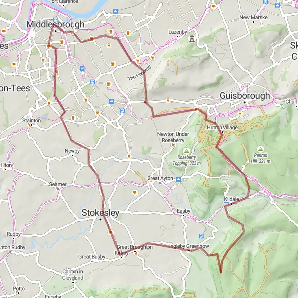 Map miniature of "Loop around Tees Valley" cycling inspiration in Tees Valley and Durham, United Kingdom. Generated by Tarmacs.app cycling route planner