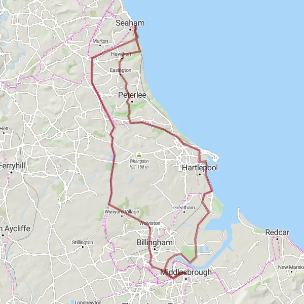 Map miniature of "North Country Gravel" cycling inspiration in Tees Valley and Durham, United Kingdom. Generated by Tarmacs.app cycling route planner