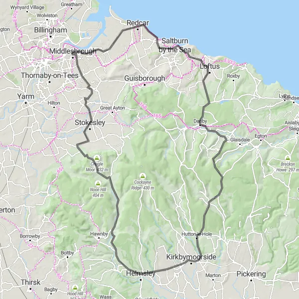 Map miniature of "Cleveland Hills Challenge" cycling inspiration in Tees Valley and Durham, United Kingdom. Generated by Tarmacs.app cycling route planner