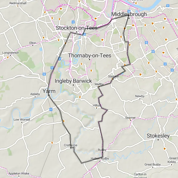 Map miniature of "Rural Delights" cycling inspiration in Tees Valley and Durham, United Kingdom. Generated by Tarmacs.app cycling route planner