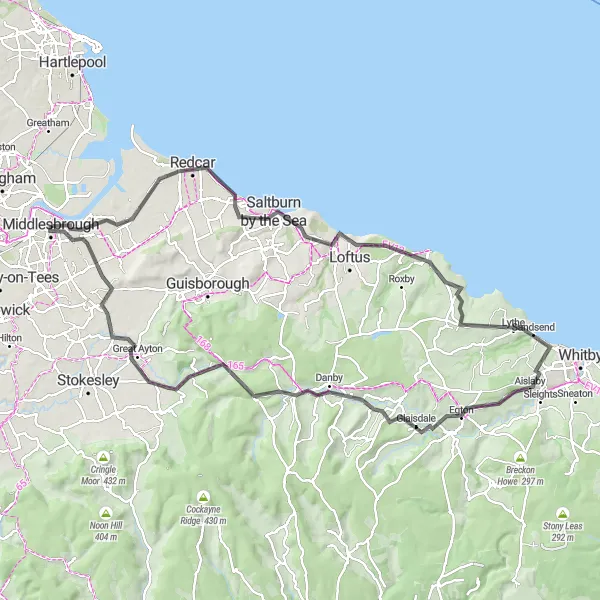 Map miniature of "Coastal Delight" cycling inspiration in Tees Valley and Durham, United Kingdom. Generated by Tarmacs.app cycling route planner