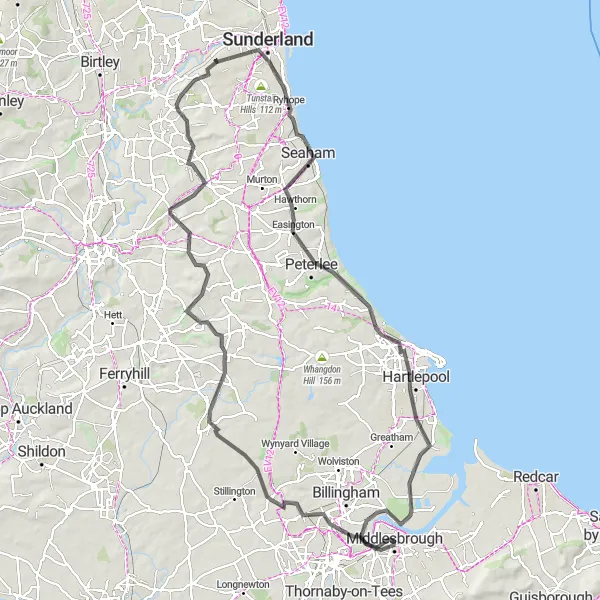 Map miniature of "Sunderland Coastal Escape" cycling inspiration in Tees Valley and Durham, United Kingdom. Generated by Tarmacs.app cycling route planner