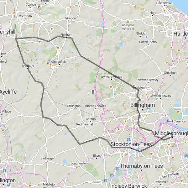 Map miniature of "Countryside Escape" cycling inspiration in Tees Valley and Durham, United Kingdom. Generated by Tarmacs.app cycling route planner