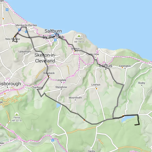 Map miniature of "Brotton Hills Adventure" cycling inspiration in Tees Valley and Durham, United Kingdom. Generated by Tarmacs.app cycling route planner