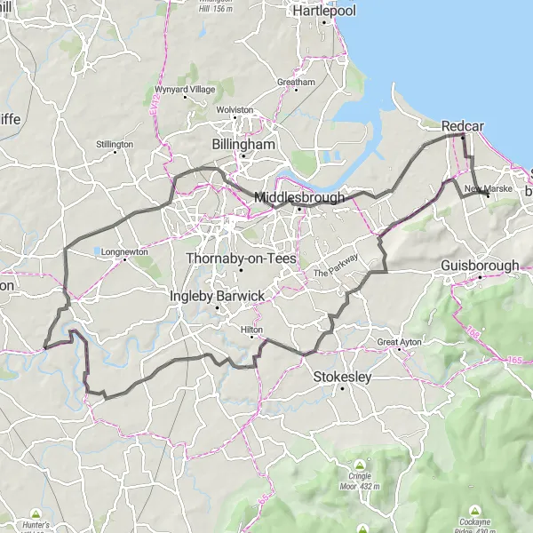 Map miniature of "The Ultimate Road Challenge" cycling inspiration in Tees Valley and Durham, United Kingdom. Generated by Tarmacs.app cycling route planner