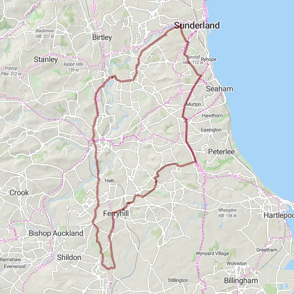 Map miniature of "The Gravel Experience" cycling inspiration in Tees Valley and Durham, United Kingdom. Generated by Tarmacs.app cycling route planner