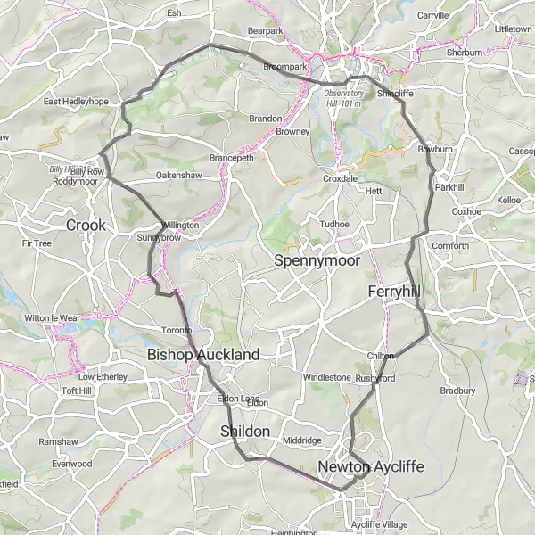 Map miniature of "The Church and Moor Excursion" cycling inspiration in Tees Valley and Durham, United Kingdom. Generated by Tarmacs.app cycling route planner
