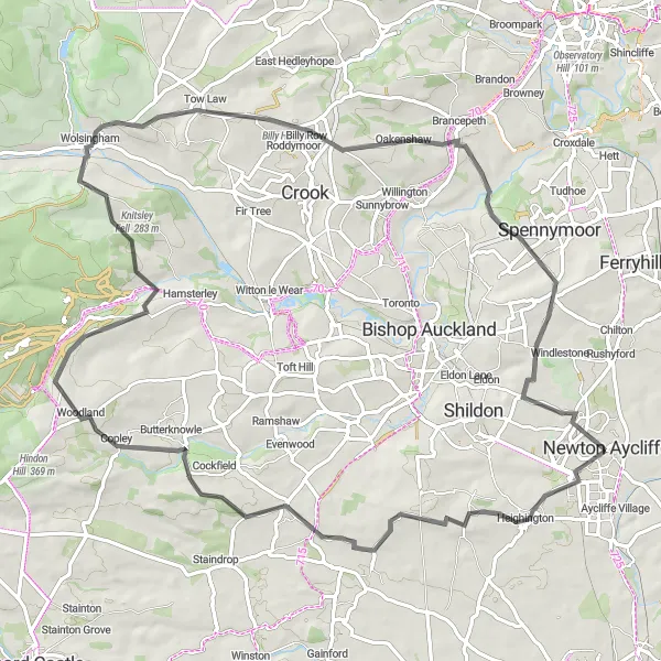 Map miniature of "The Hilton Hills Challenge" cycling inspiration in Tees Valley and Durham, United Kingdom. Generated by Tarmacs.app cycling route planner
