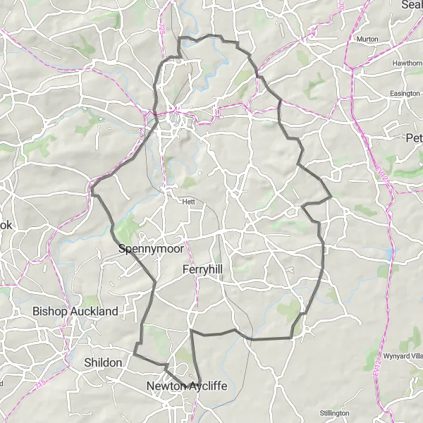 Map miniature of "Glorious Durham" cycling inspiration in Tees Valley and Durham, United Kingdom. Generated by Tarmacs.app cycling route planner