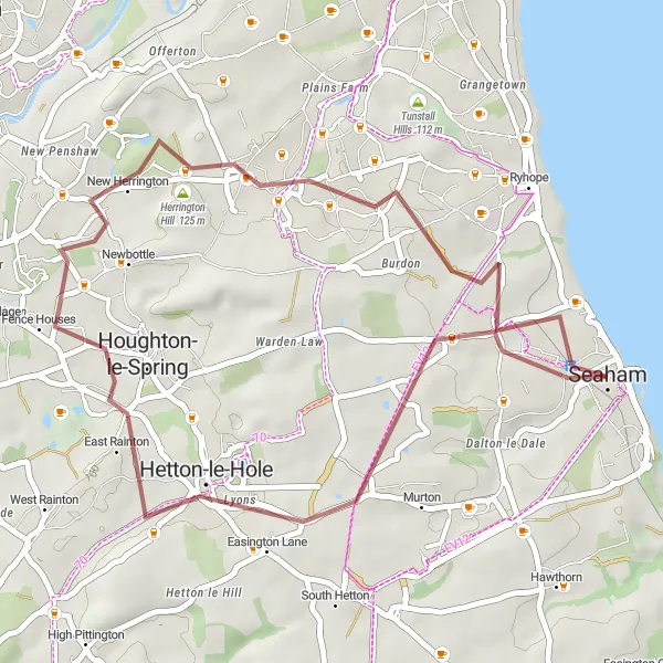 Map miniature of "Scenic Hills of Hetton-le-Hole Gravel Route" cycling inspiration in Tees Valley and Durham, United Kingdom. Generated by Tarmacs.app cycling route planner