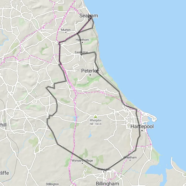 Map miniature of "Seaham to Hartlepool Loop" cycling inspiration in Tees Valley and Durham, United Kingdom. Generated by Tarmacs.app cycling route planner