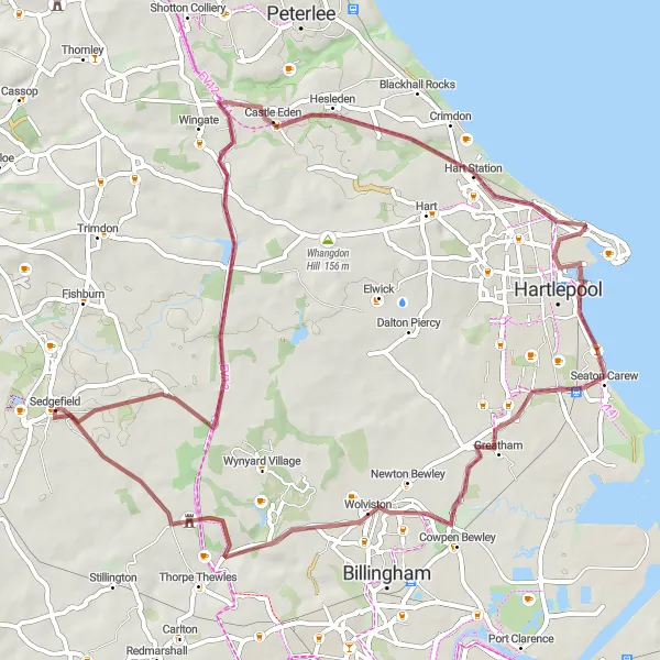 Map miniature of "Hartlepool Gravel Adventure" cycling inspiration in Tees Valley and Durham, United Kingdom. Generated by Tarmacs.app cycling route planner