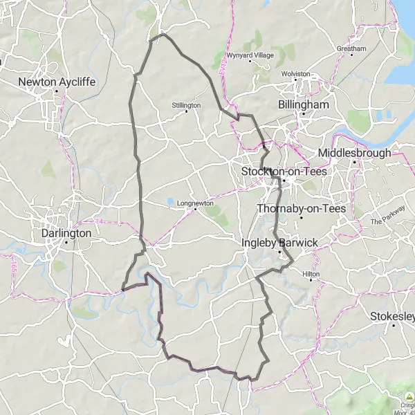 Map miniature of "Tees Valley Discovery" cycling inspiration in Tees Valley and Durham, United Kingdom. Generated by Tarmacs.app cycling route planner