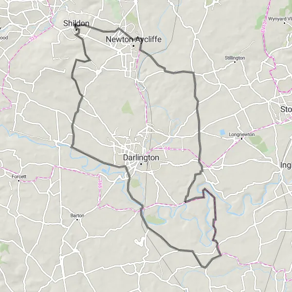 Map miniature of "Hambleton Explorer" cycling inspiration in Tees Valley and Durham, United Kingdom. Generated by Tarmacs.app cycling route planner
