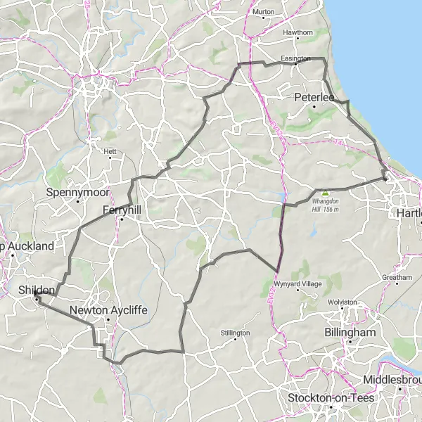 Map miniature of "Scenic Durham Loop" cycling inspiration in Tees Valley and Durham, United Kingdom. Generated by Tarmacs.app cycling route planner