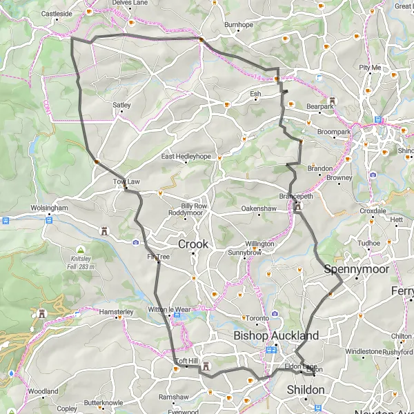 Map miniature of "Challenging Route Through Tees Valley and Durham" cycling inspiration in Tees Valley and Durham, United Kingdom. Generated by Tarmacs.app cycling route planner