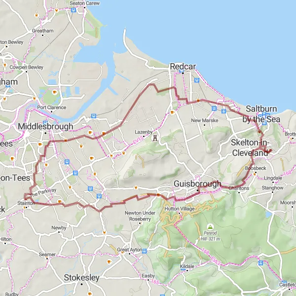 Map miniature of "Coastal Gravel Ride" cycling inspiration in Tees Valley and Durham, United Kingdom. Generated by Tarmacs.app cycling route planner
