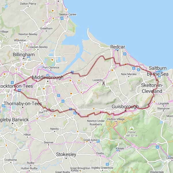 Map miniature of "The Hills and Coast Gravel Ride" cycling inspiration in Tees Valley and Durham, United Kingdom. Generated by Tarmacs.app cycling route planner