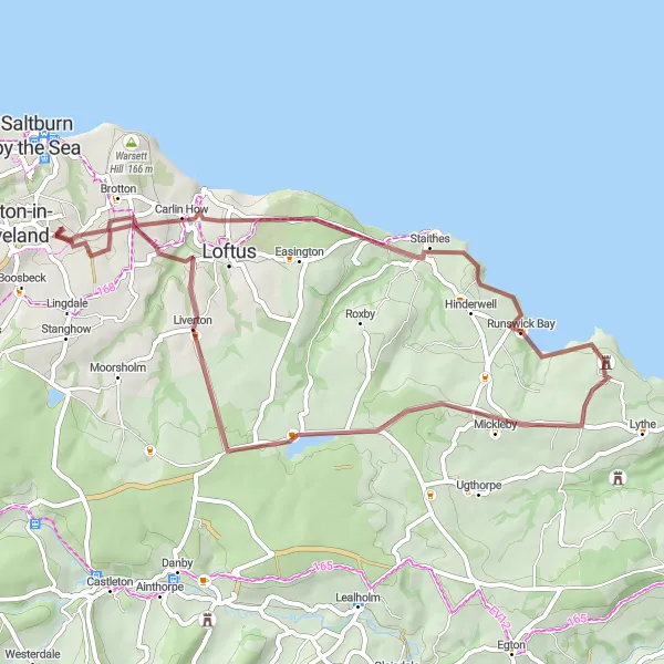 Map miniature of "Cliffside Gravel Ride" cycling inspiration in Tees Valley and Durham, United Kingdom. Generated by Tarmacs.app cycling route planner