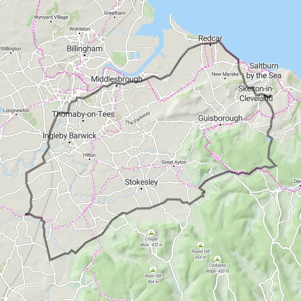 Map miniature of "Rural Escape" cycling inspiration in Tees Valley and Durham, United Kingdom. Generated by Tarmacs.app cycling route planner