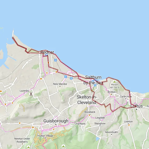 Map miniature of "Coastal Gravel Escape" cycling inspiration in Tees Valley and Durham, United Kingdom. Generated by Tarmacs.app cycling route planner