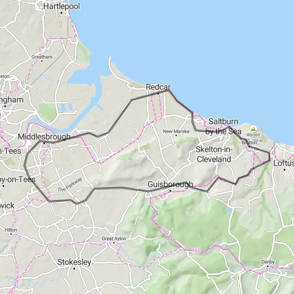 Map miniature of "Road Cycling in Tees Valley and Durham" cycling inspiration in Tees Valley and Durham, United Kingdom. Generated by Tarmacs.app cycling route planner