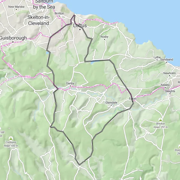 Map miniature of "Loftus and Rosedale Abbey Loop" cycling inspiration in Tees Valley and Durham, United Kingdom. Generated by Tarmacs.app cycling route planner