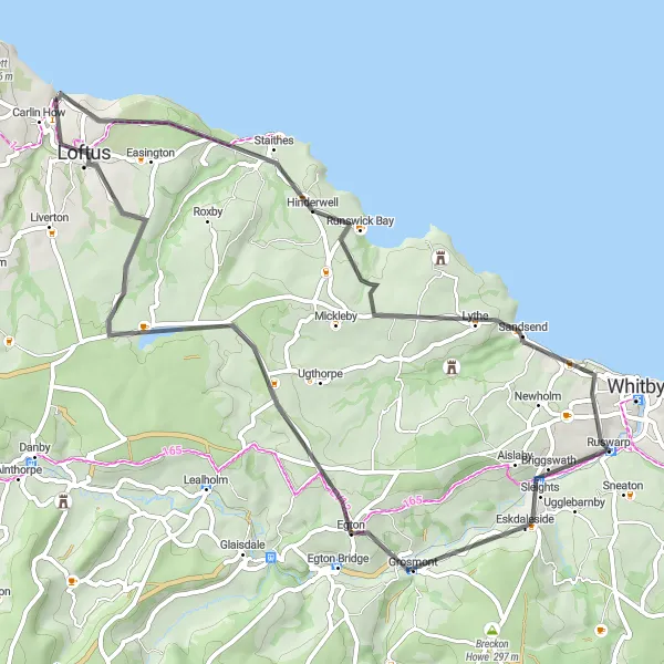 Map miniature of "Staithes and Egton Loop" cycling inspiration in Tees Valley and Durham, United Kingdom. Generated by Tarmacs.app cycling route planner